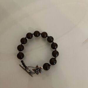 Brown Beaded Bracelet with Floral Clasp